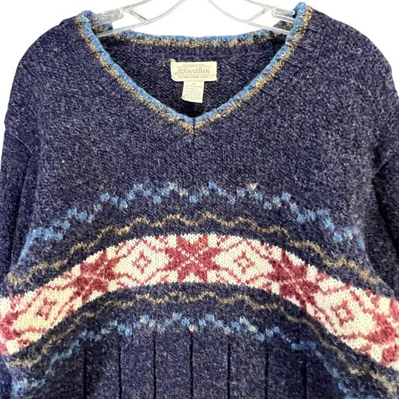 Vintage Y2K Fair Isle Sweater Women 1X Blue Snowflake Holiday Retro Winter Cabin - Picture 5 of 14